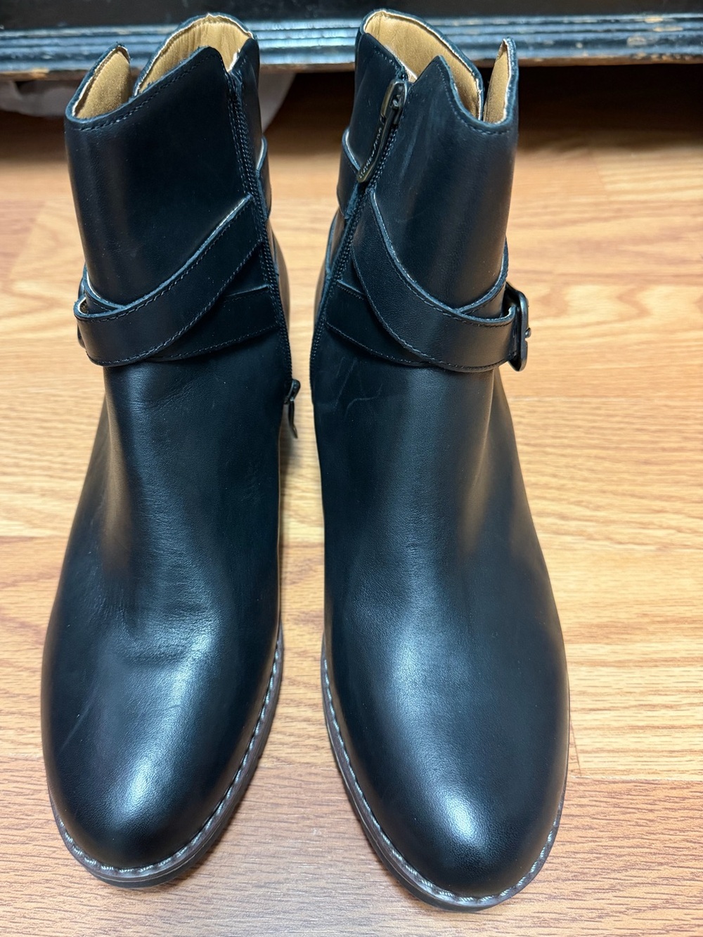 Easy Spirit Black Leather Ankle Booties with Buckle Strap